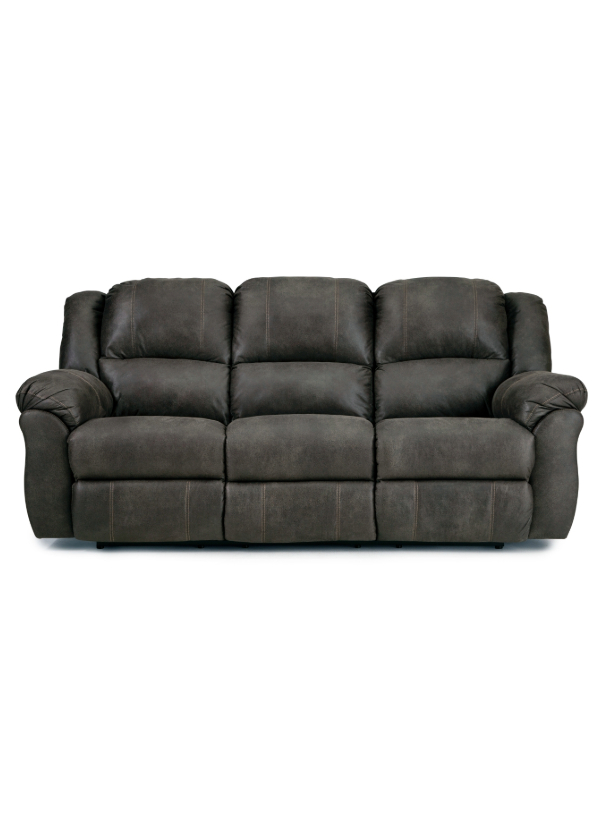 HomeStretch 213-30-21 Reclining Sofa in Tumbleweed brown faux leather, featuring plush cushioning and dual reclining seats.