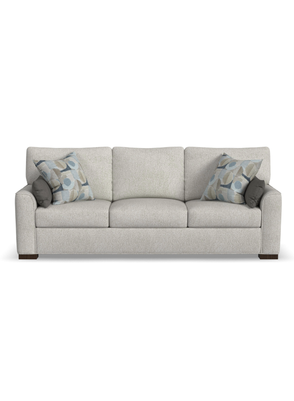 Flexsteel Jasper Sofa featuring deep seating, modern arm design, and neutral fabric upholstery.